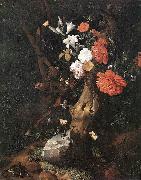 RUYSCH, Rachel Flowers on a Tree Trunk af Norge oil painting reproduction